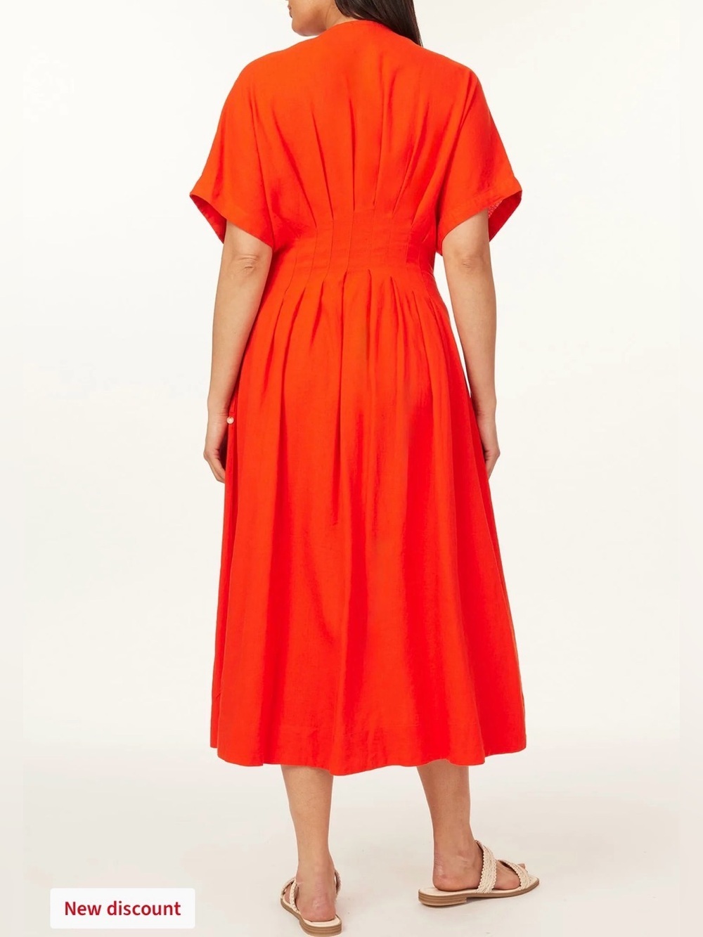 Scotch & Soda Pleated Dolman Sleeve Linen Blend Orange Midi Dress Small - Picture 2 of 14